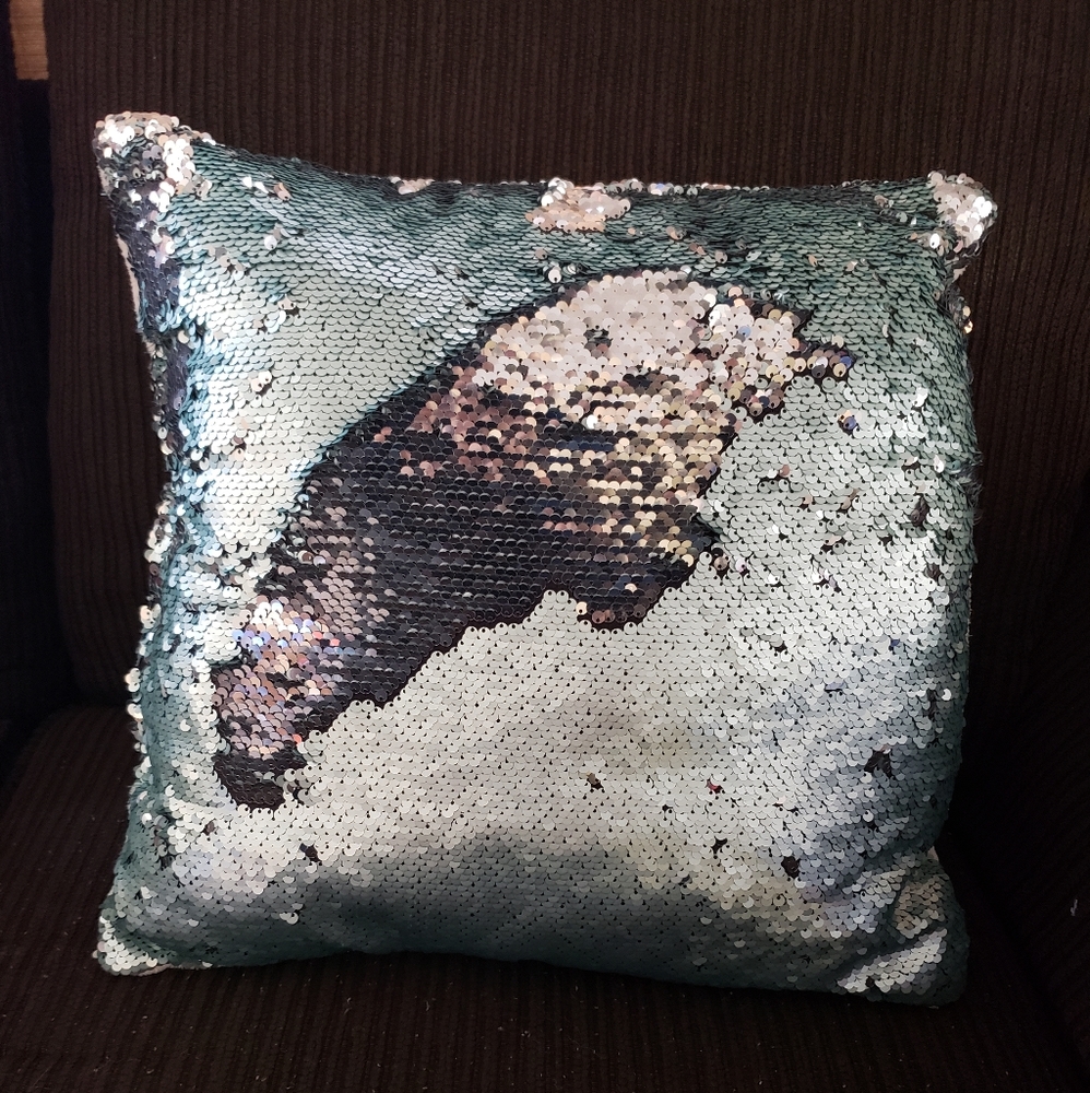 Matte aqua and silver 17"×17" decorative pillow